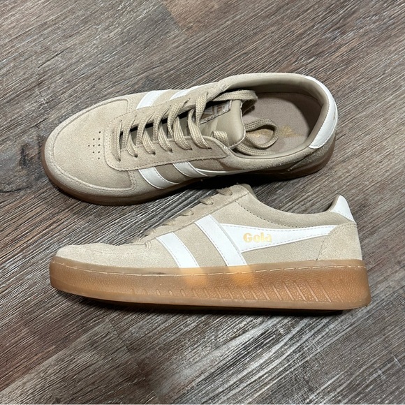 Gola Shoes - Gola Grand Slam Tan White Sneakers Suede Leather 6